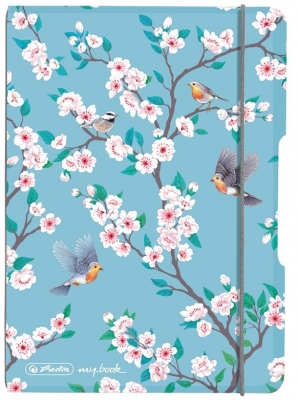 Caiet My.book Flex A5, 40 file, patratele, Ladylike Birds, elastic gri Herlitz